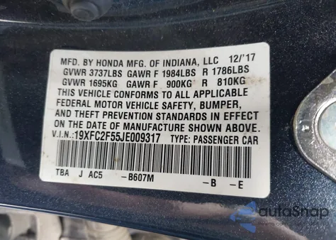 2018 Honda Civic Lx from USA, damaged, VIN 19XFC2F55JE009317